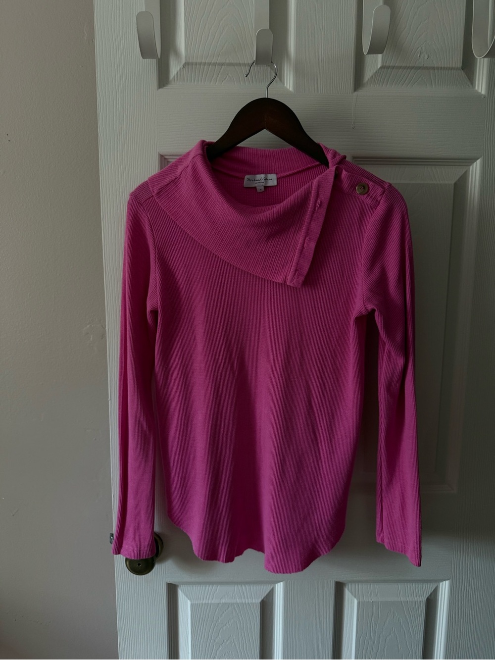 Michael Stars Pink Cowl Neck Thermal Knit Texture Long Sleeve Top Size Small